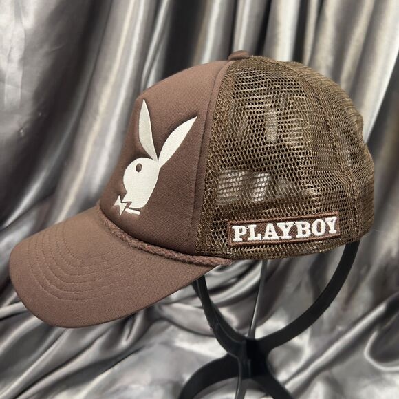 PLAYBOY X PACSUN Trucker Hat Dual Bunnies Bunny Mesh Snapback Brown Embroidered - Picture 3 of 9